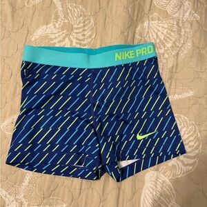 Nike Pro Blue and Green Athletic Shorts